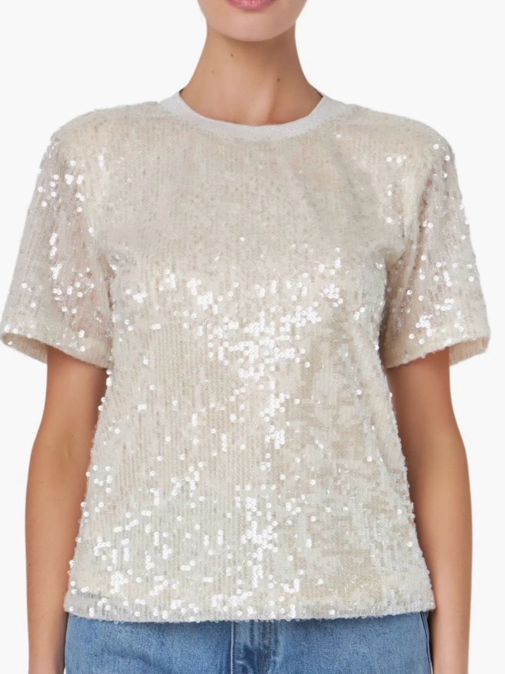 Gray Lab Sequin Short-Sleeve Crewneck Top - Holiday Sparkle Large